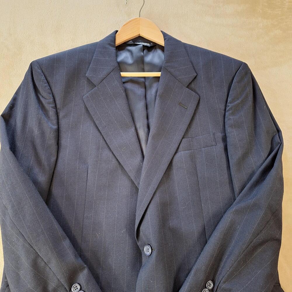 Jos A Bank Suit Jacket Mens 40 Short Blue Wool Stripe Single Vent 2 Btn USA
